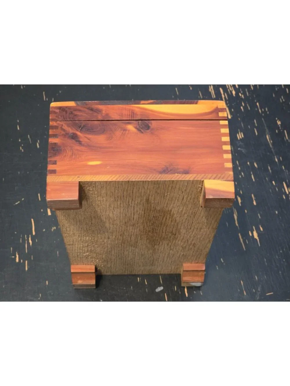 Vintage Cedar Keepsake Jewelry Box Hand Carved Scenic Lid Dovetail Wood 9.25